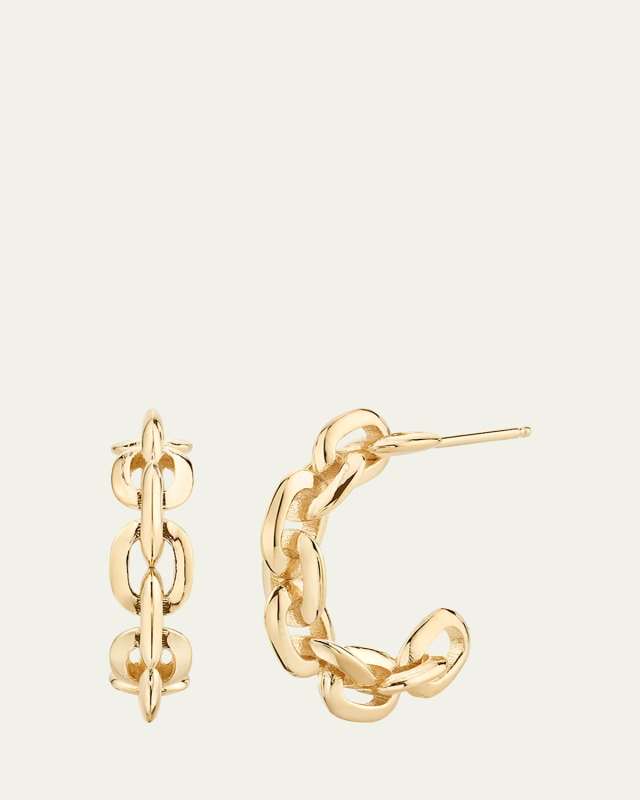 18K Small Knife Edge Chain Hoop Earrings